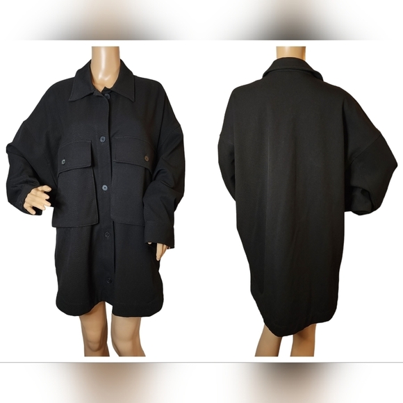 Zara Dolman sleeve black shacket jacket. Women's size Large. Oversized (up to 1X - Picture 1 of 16